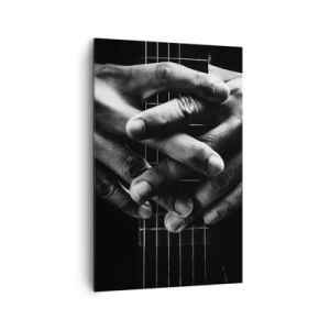 Quadro su tela - Stampe su Tela - Mani giunte su una chitarra in un tono monocromatico - 80x120cm - La preghiera dell'artista - Decorazione murale moderna per soggiorno e camera da letto ARTTOR