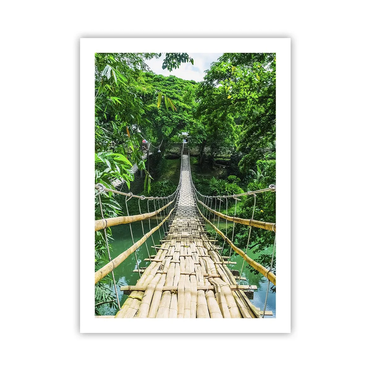 Poster - Un ponte sospeso di bambù circondato dalla vegetazione tropicale - 50x70cm - Ponte sospeso sopra il verde - Decorazione murale moderna per soggiorno e camera da letto ARTTOR