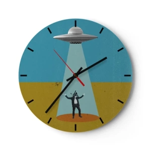 Orologio da parete - Orologio in Vetro - Un uomo illuminato dal raggio di un UFO sullo sfondo del deserto. - 30x30cm - Incontro ravvicinato - Decorazione murale moderna per soggiorno, cucina e camera da letto ARTTOR