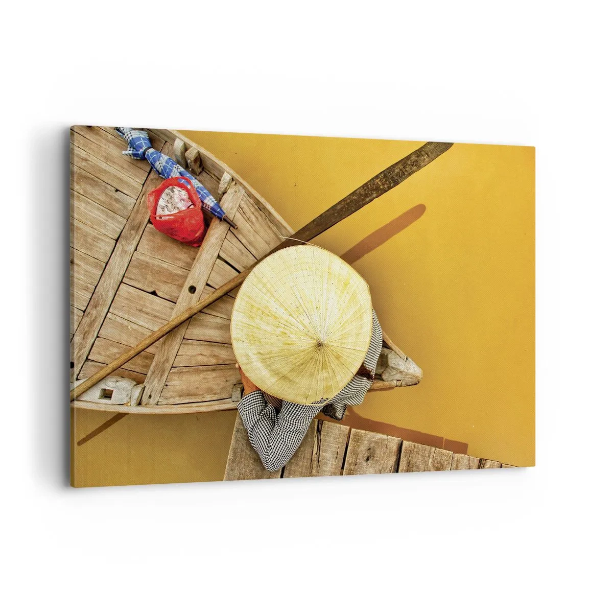 Quadro su tela - Stampe su Tela - Una barca tradizionale vista da una prospettiva a volo d'uccello - 120x80cm - Vita sul Fiume Giallo - Decorazione murale moderna per soggiorno e camera da letto ARTTOR