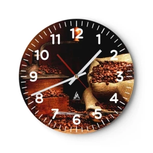 Orologio da parete - Orologio in Vetro - Natura morta con chicchi di caffè e macinino - 40x40 cm
