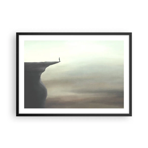 Poster in cornice nera - Sagoma di una figura sul bordo di una scogliera in un paesaggio nebbioso - 70x50cm - Certamente verso l'alto! - Decorazione murale moderna per soggiorno e camera da letto ARTTOR