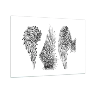 Quadro su vetro - Ali d'angelo in grafica artistica in bianco e nero - 100x70cm - Anche tu puoi essere un angelo - Decorazione murale moderna per soggiorno e camera da letto ARTTOR