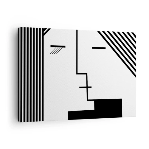 Quadro su tela - Stampe su Tela - Astrazione geometrica di un bacio in bianco e nero - 70x50cm - Semplicemente un bacio - Decorazione murale moderna per soggiorno e camera da letto ARTTOR