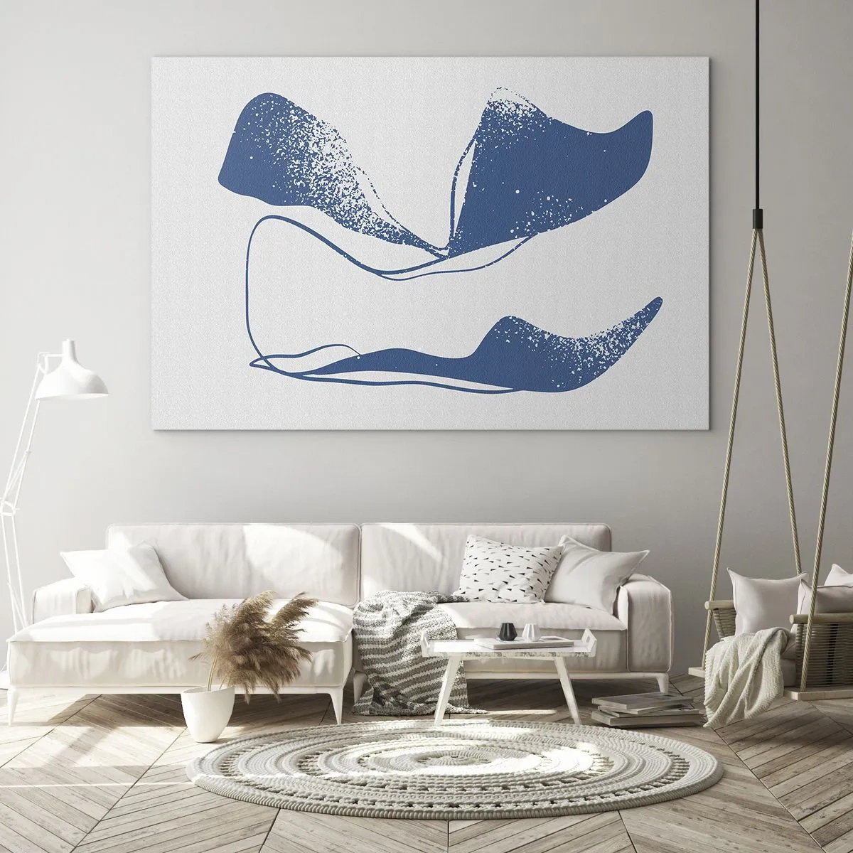 Quadro su vetro - Forme astratte blu navy che ricordano le ali - 100x70cm - Astrazione alata - Decorazione murale moderna per soggiorno e camera da letto ARTTOR