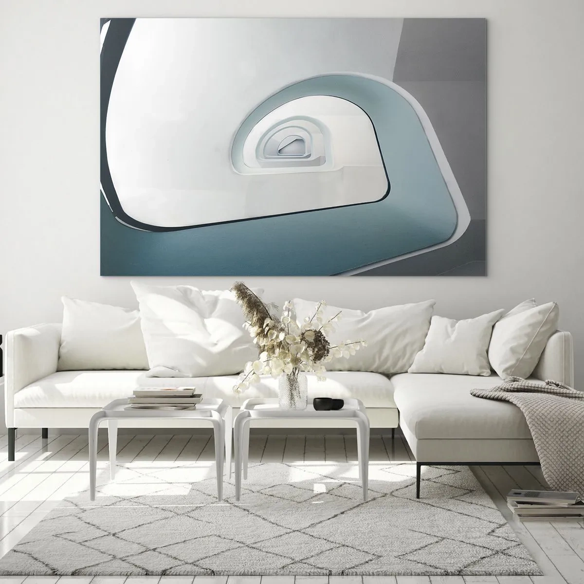 Quadro su vetro - Una scala moderna in una prospettiva astratta - 70x50cm - Blu fino in fondo - Decorazione murale moderna per soggiorno e camera da letto ARTTOR