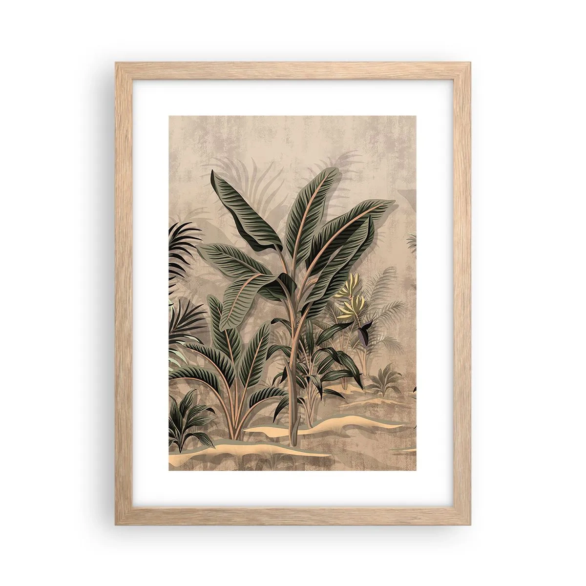 Poster in cornice rovere chiaro - Incisione in stile coloniale - 30x40 cm