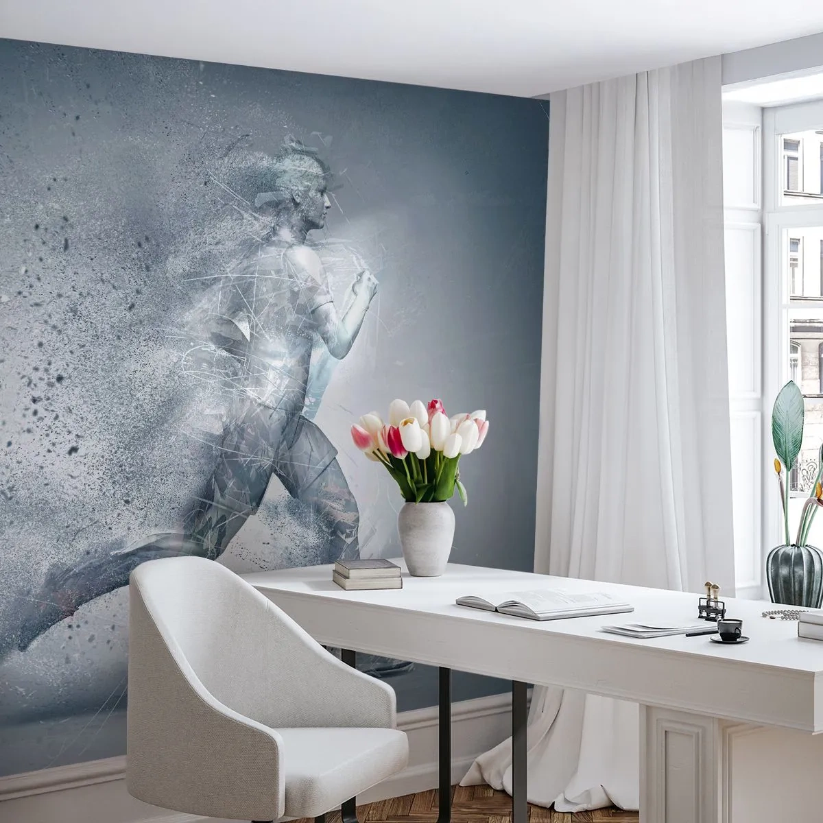 Fotomurali Premium Sand - Una figura in corsa che si dissolve in effetti dinamici - 100x70cm - Energia pura come un cristallo - Decorazione murale moderna per soggiorno e camera da letto ARTTOR