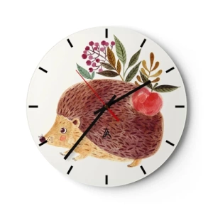 Orologio da parete - Orologio in Vetro - Riccio con una mela e ramoscelli su uno sfondo chiaro - 30x30cm - E mi vuoi già bene - Decorazione murale moderna per soggiorno, cucina e camera da letto ARTTOR