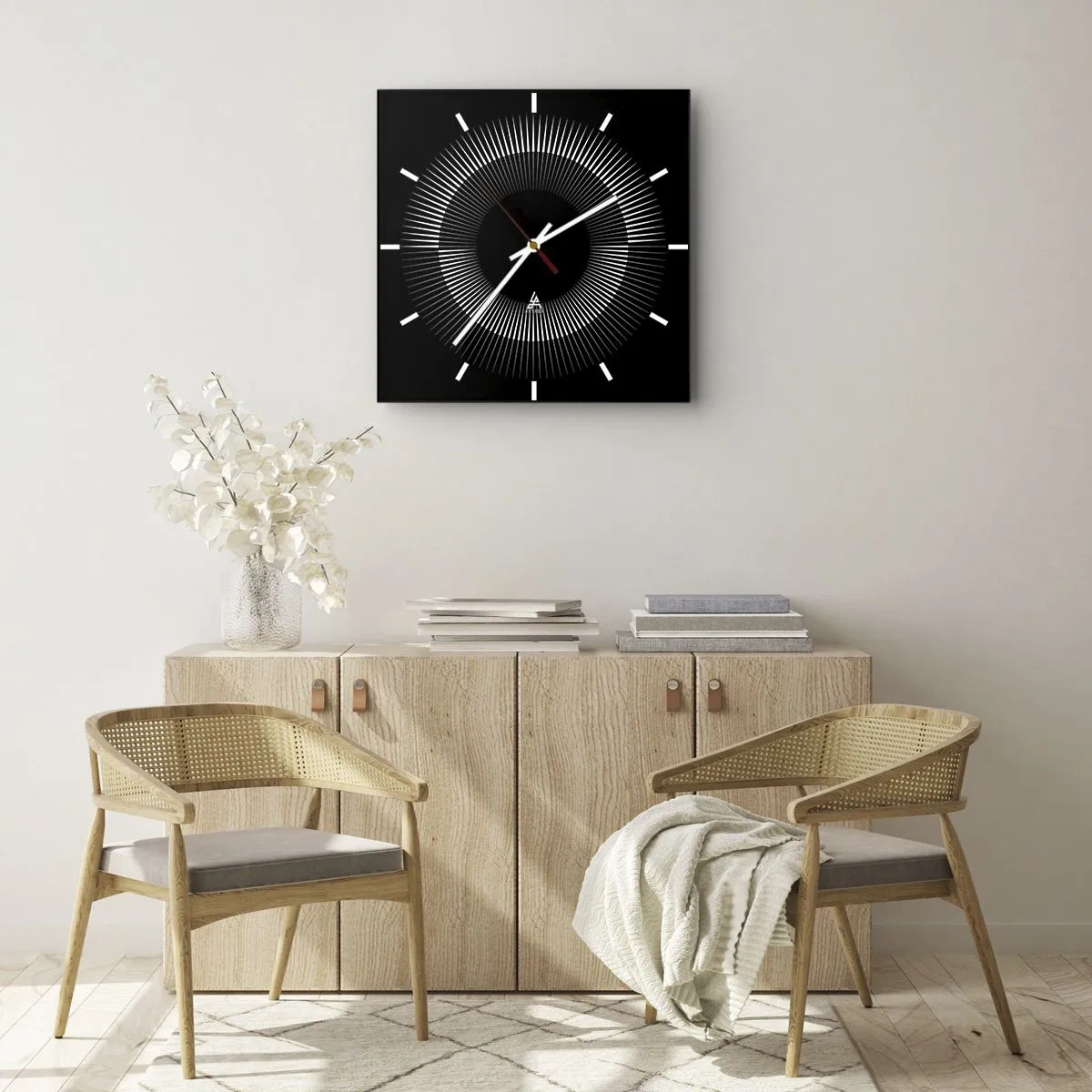 Orologio da parete - Orologio in Vetro - Sole nero - 30x30 cm