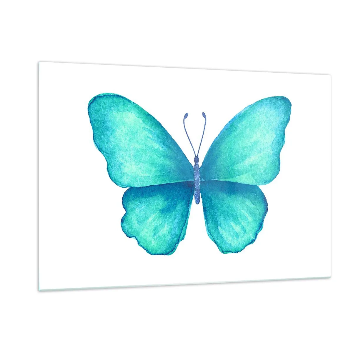 Quadro su vetro - Farfalla blu in stile acquerello su sfondo bianco - 120x80cm - Turchese di natura - Decorazione murale moderna per soggiorno e camera da letto ARTTOR