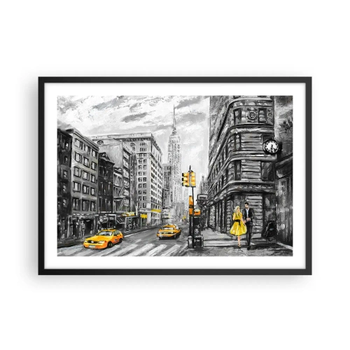Poster in cornice nera - Strada di New York con accenti gialli - 70x50cm - Racconto di New York - Decorazione murale moderna per soggiorno e camera da letto ARTTOR