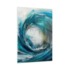 Quadro su vetro - Visualizzazione di una potente onda marina sotto forma di vortice di colore blu intenso - 50x70cm - Portale marino - Decorazione murale moderna per soggiorno e camera da letto ARTTOR