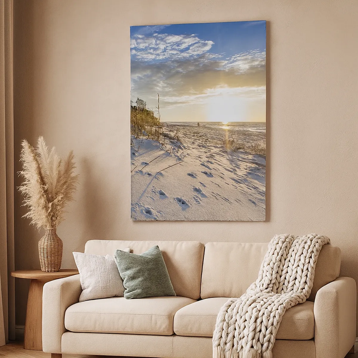 Quadro su tela - Stampe su Tela - Dune con erba e impronte nella sabbia al tramonto - 50x70cm - Invito a passeggiare - Decorazione murale moderna per soggiorno e camera da letto ARTTOR