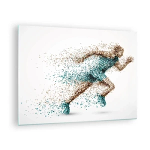 Quadro su vetro - Una figura di corridore formata da particelle colorate - 70x50cm - La vita è una corsa - Decorazione murale moderna per soggiorno e camera da letto ARTTOR