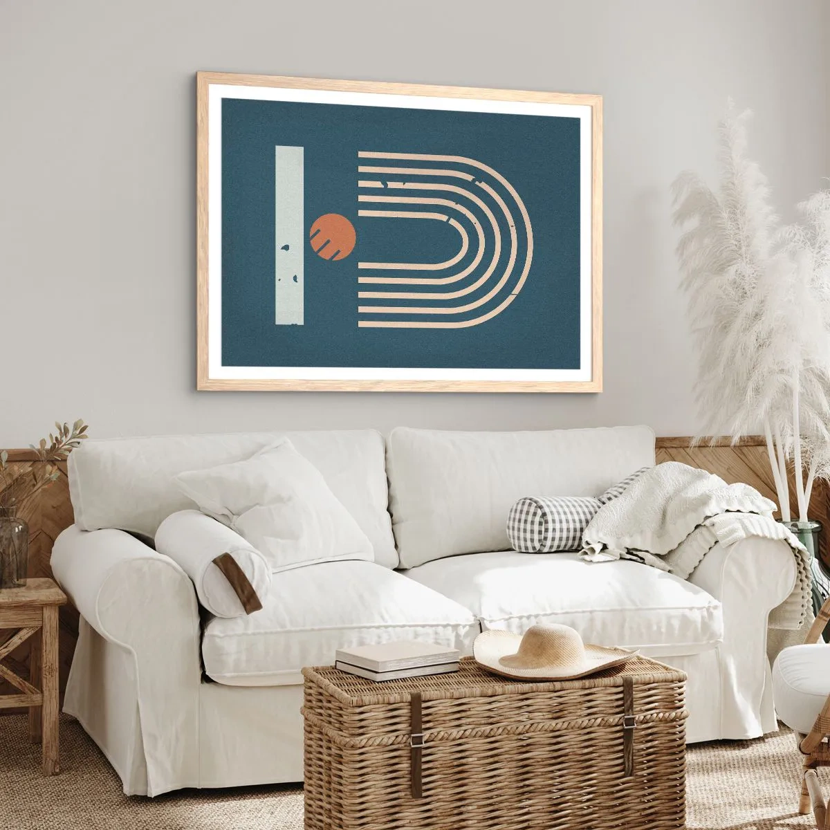 Poster in cornice rovere chiaro - Geometria in blu - 91x61 cm
