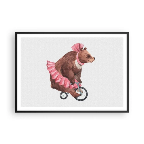 Poster in cornice nera - Un orsacchiotto con una gonna rosa su una bicicletta in stile retrò - 100x70cm - Evviva il circo! - Decorazione murale moderna per soggiorno e camera da letto ARTTOR