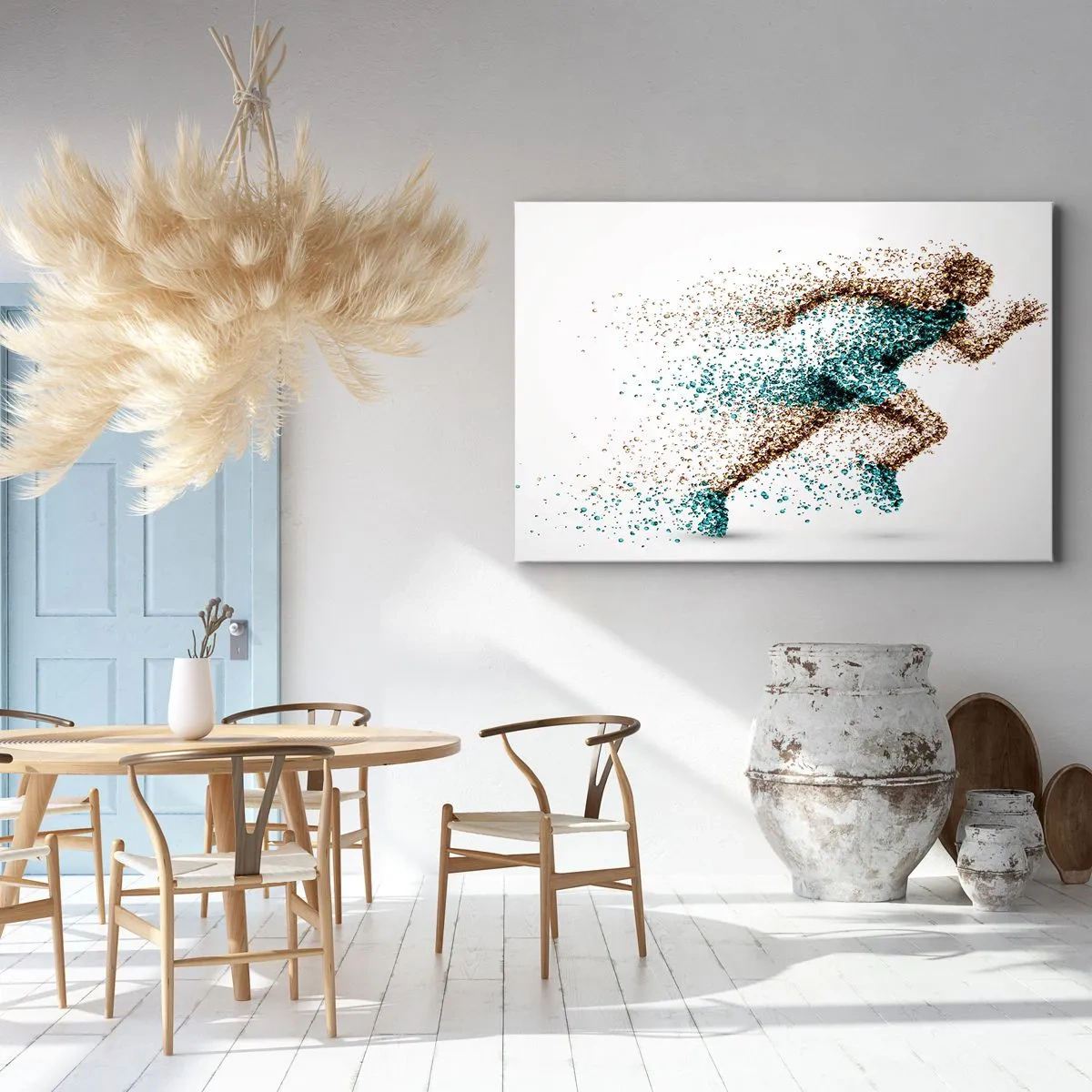 Quadro su tela - Stampe su Tela - Una figura dinamica di corridore composta da minuscole particelle - 120x80cm - La vita è una corsa - Decorazione murale moderna per soggiorno e camera da letto ARTTOR