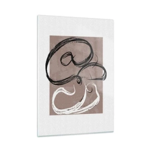 Quadro su vetro - Pennellate dinamiche in bianco e nero su sfondo beige. - 50x70cm - Composizione: alla ricerca della pienezza - Decorazione murale moderna per soggiorno e camera da letto ARTTOR