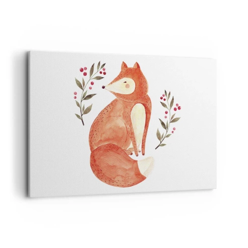 Quadro su tela - Stampe su Tela - Una volpe acquerellata circondata da ramoscelli con bacche - 120x80cm - Piccola rossa - Decorazione murale moderna per soggiorno e camera da letto ARTTOR
