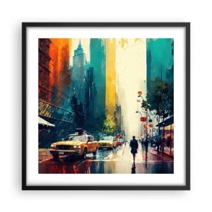 Poster in cornice nera - New York: qui anche la pioggia è colorata - 50x50 cm