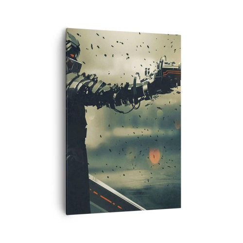 Quadro su tela - Stampe su Tela - Guerriero cibernetico con armi futuristiche - 70x100cm - L'arma assassina: il tuo Terminator - Decorazione murale moderna per soggiorno e camera da letto ARTTOR