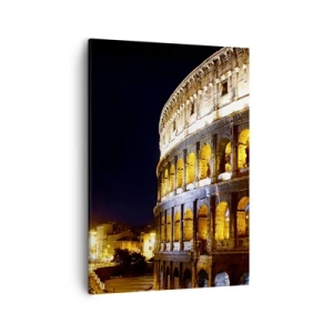 Quadro su tela - Stampe su Tela - Il Colosseo illuminato dalle luci di notte a Roma - 50x70cm - È tempo di iniziare i giochi - Decorazione murale moderna per soggiorno e camera da letto ARTTOR