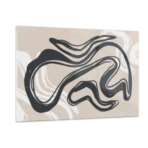 Quadro su vetro - Espressiva linea nera su sfondo beige in stile astratto. - 120x80cm - Espressione moltiplicata - Decorazione murale moderna per soggiorno e camera da letto ARTTOR