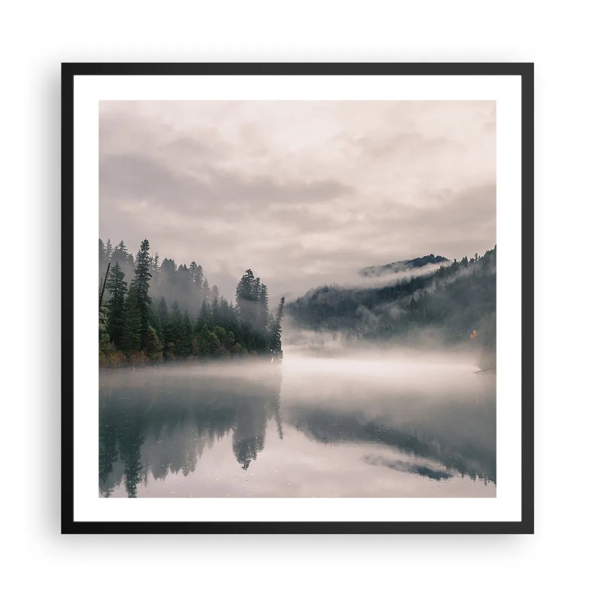 Poster in cornice nera - Riflettendo nella nebbia - 60x60 cm