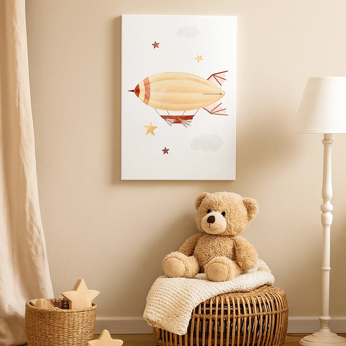 Quadro su tela - Stampe su Tela - Un dirigibile dipinto a mano su uno sfondo di stelle - 50x70cm - Nave volante - Decorazione murale moderna per soggiorno e camera da letto ARTTOR