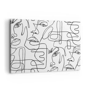 Quadro su tela - Stampe su Tela - Un disegno minimalista di un viso con linee su uno sfondo chiaro. - 120x80cm - Emozioni intrecciate - Decorazione murale moderna per soggiorno e camera da letto ARTTOR