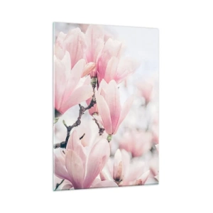 Quadro su vetro - Delicate magnolie rosa su sfondo chiaro - 50x70cm - Ideale di delicatezza - Decorazione murale moderna per soggiorno e camera da letto ARTTOR