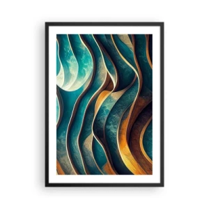 Poster in cornice nera - Una composizione astratta di forme ondulate nelle tonalità del turchese. - 50x70cm - I meandri del blu - Decorazione murale moderna per soggiorno e camera da letto ARTTOR