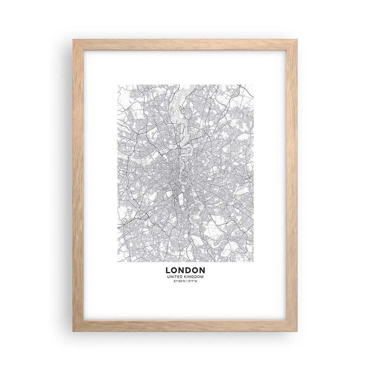 Poster in cornice rovere chiaro - Mappa del labirinto di Londra - 30x40 cm