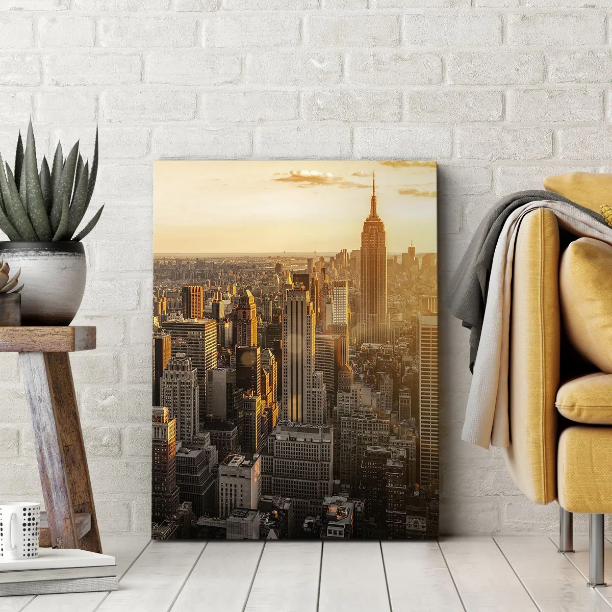 Quadro su tela - Stampe su Tela - Skyline di New York City al tramonto con vista sull'Empire State Building - 50x70cm - Crescere al sole - Decorazione murale moderna per soggiorno e camera da letto ARTTOR