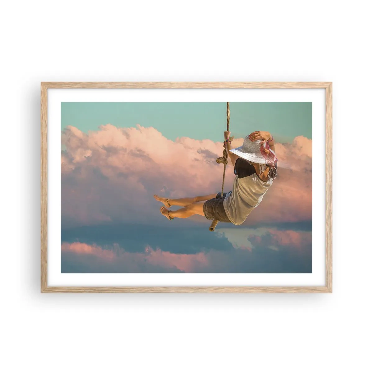 Poster in cornice rovere chiaro - Divertimento tra le nuvole - 70x50 cm