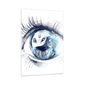 Quadro su vetro - Occhio di donna con motivo di gufo in stile acquerello - 50x70cm - Faccia a faccia con la natura selvaggia - Decorazione murale moderna per soggiorno e camera da letto ARTTOR