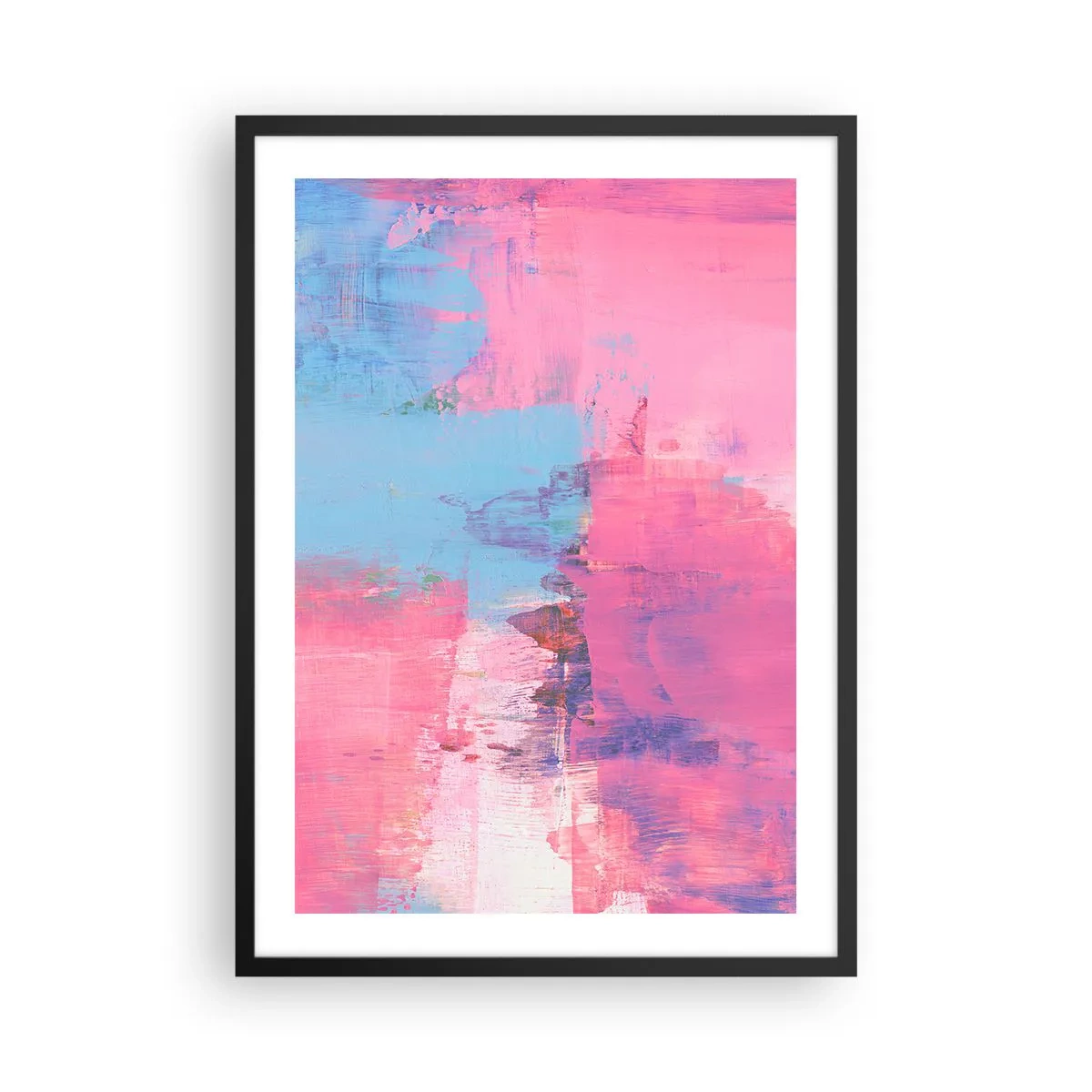 Poster in cornice nera - Composizione astratta nei toni del rosa e del blu - 50x70cm - Rosa, blu e un pizzico di luce - Decorazione murale moderna per soggiorno e camera da letto ARTTOR