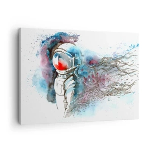 Quadro su tela - Stampe su Tela - Un cosmonauta in un acquerello dinamico con dettagli cosmici - 70x50cm - Da solo nel cosmo - Decorazione murale moderna per soggiorno e camera da letto ARTTOR
