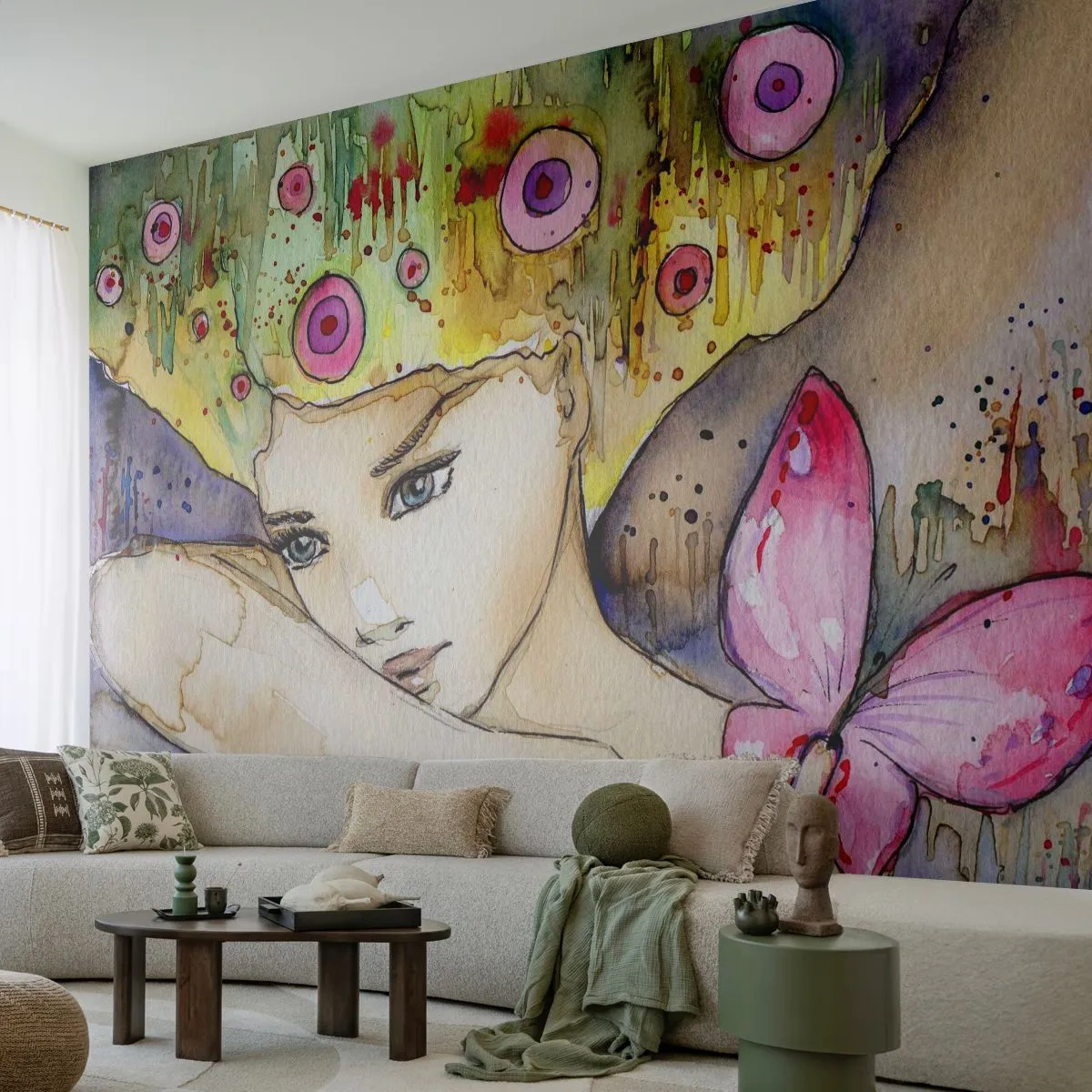 Fotomurali Premium Canvas - La farfalla della principessa - Astrazione, Donna, Acquerelli - 500x350 cm