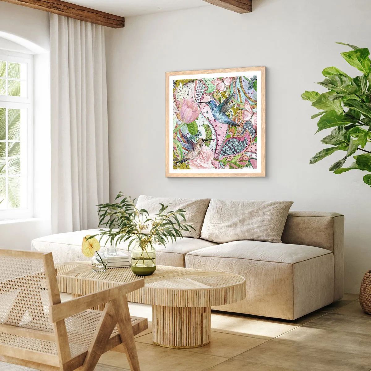 Poster in cornice rovere chiaro - Intrecciate nei rami - 50x50 cm