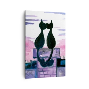 Quadro su tela - Stampe su Tela - Gatti neri su un tetto al chiaro di luna in un ambiente acquerello - 80x120cm - Appuntamento sotto la luna - Decorazione murale moderna per soggiorno e camera da letto ARTTOR