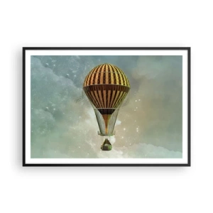 Poster in cornice nera - Una mongolfiera che fluttua tra le nuvole - 100x70cm - I voli dei pionieri - Decorazione murale moderna per soggiorno e camera da letto ARTTOR