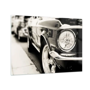 Quadro su vetro - Primo piano della parte anteriore di un'auto d'epoca in seppia - 70x50cm - Bellezza intramontabile - Decorazione murale moderna per soggiorno e camera da letto ARTTOR