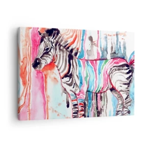 Quadro su tela - Stampe su Tela - Una zebra colorata su uno sfondo di motivi astratti ad acquerello - 70x50cm - Uno scherzo spensierato della natura - Decorazione murale moderna per soggiorno e camera da letto ARTTOR