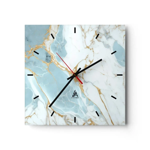 Orologio da parete - Orologio in Vetro - Motivi in marmo blu e bianco con venature dorate aggiunte - 30x30cm - La ricchezza della pietra - Decorazione murale moderna per soggiorno e camera da letto ARTTOR
