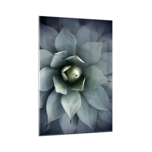 Quadro su vetro - Primo piano di una rosetta di agave in delicate tonalità di verde - 80x120cm - Adesca e minaccia - Decorazione murale moderna per soggiorno e camera da letto ARTTOR