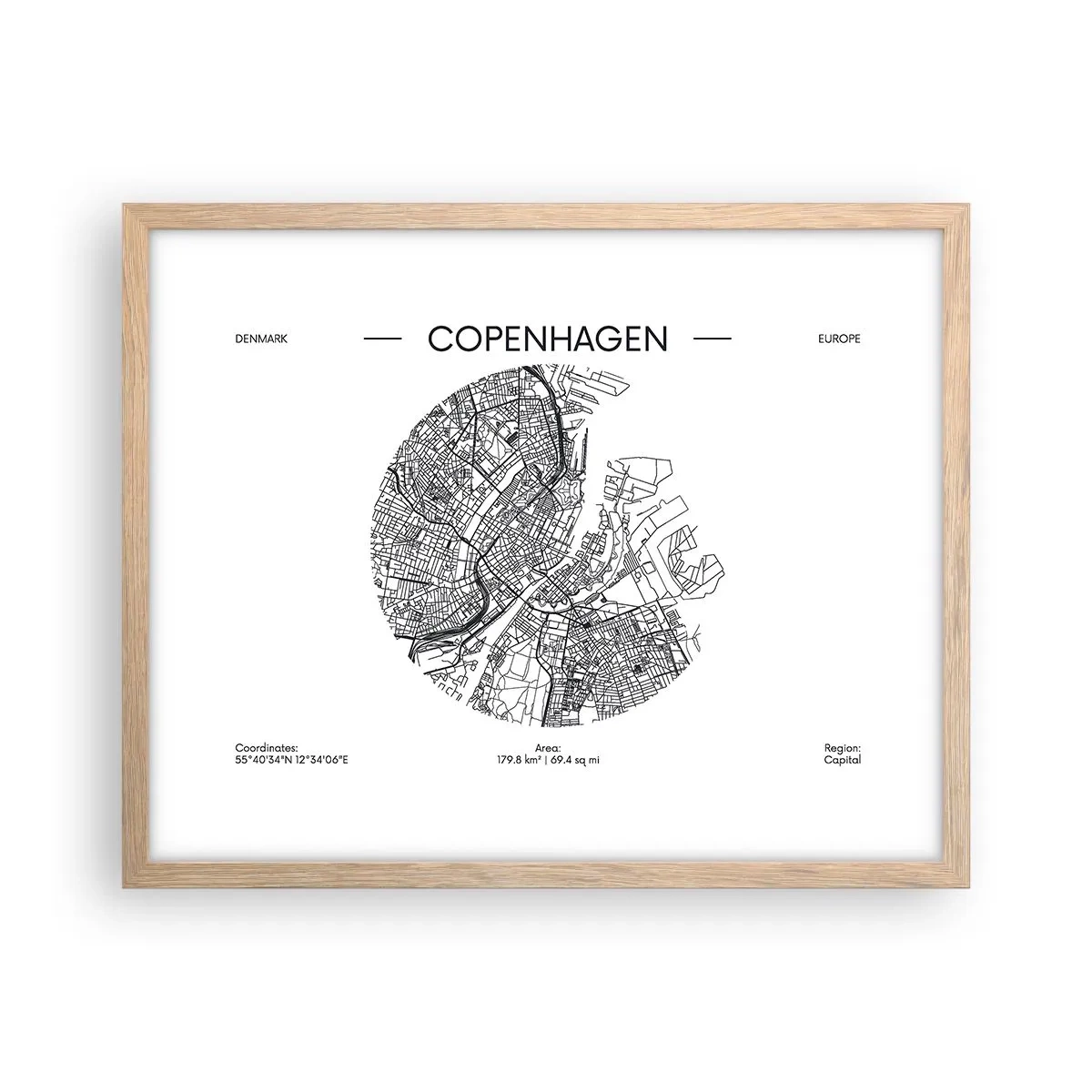 Poster in cornice rovere chiaro - Anatomia di Copenaghen - 50x40 cm