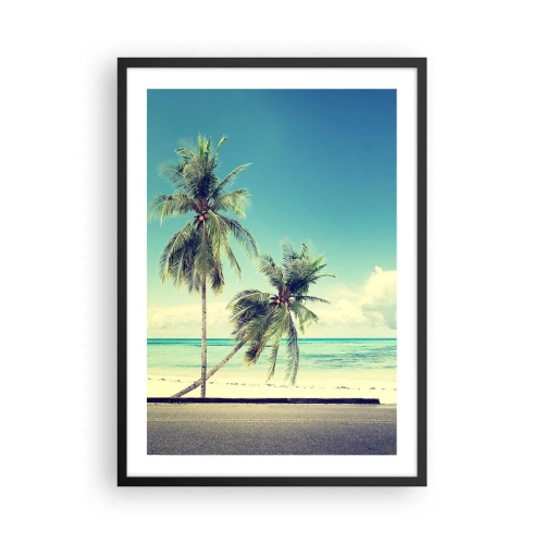 Poster in cornice nera - Due palme sulla spiaggia con un cielo azzurro - 50x70cm - Tempo di vacanze - Decorazione murale moderna per soggiorno e camera da letto ARTTOR