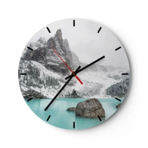 Orologio da parete - Orologio in Vetro - Paesaggio montano con lago turchese - 30x30cm - Di guardia - Decorazione murale moderna per soggiorno, cucina e camera da letto ARTTOR